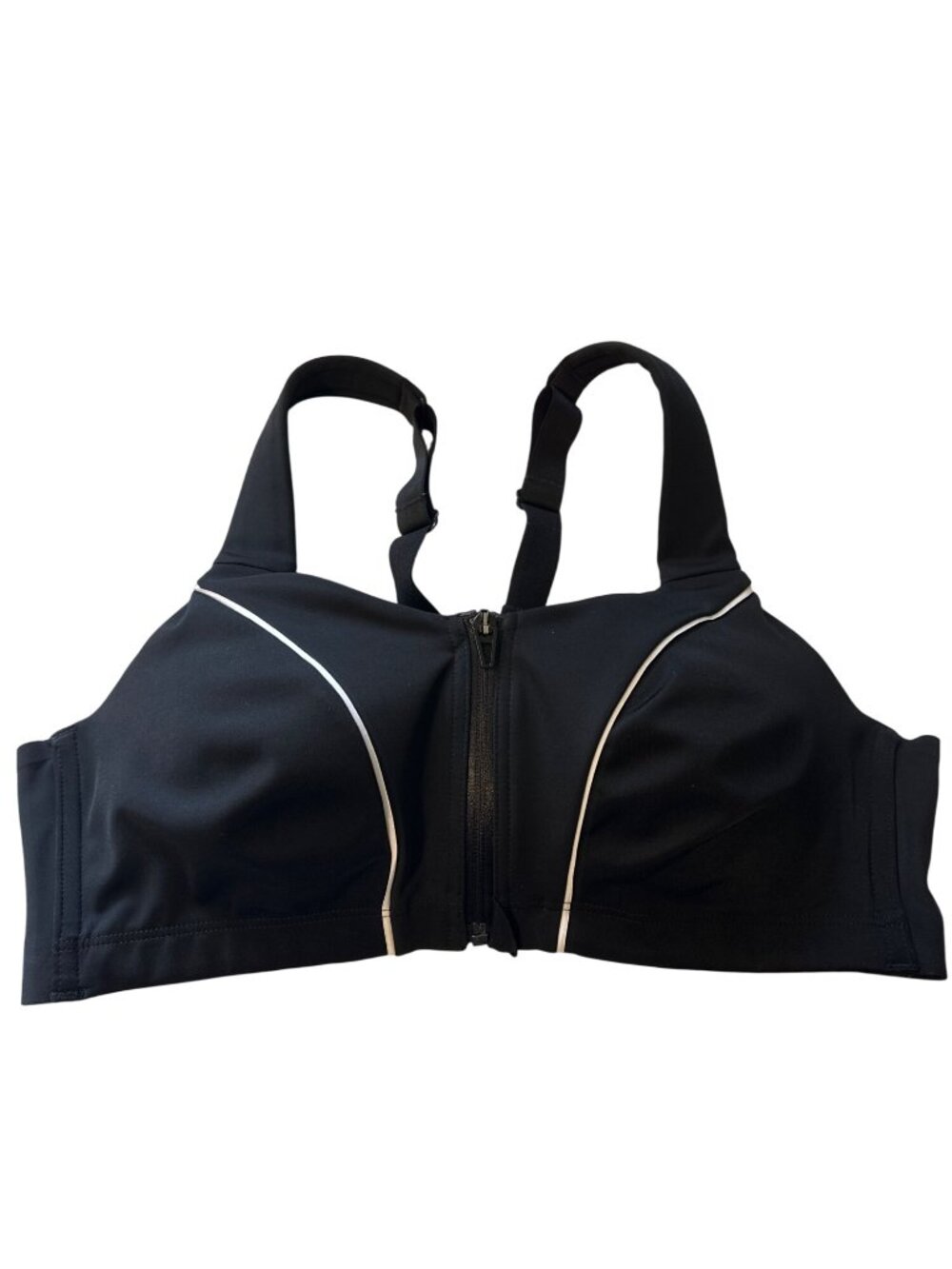 Victorias Secret Black Front-Zip Racerback Sports Bra 38C Nylon & Spandex Comfor